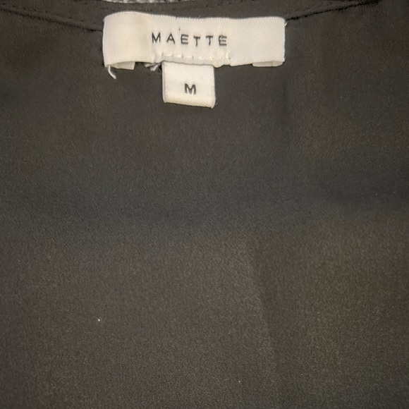 MAETTE top, black, size medium, 5" fringe trim along hem, scoop neckline - Picture 5 of 7